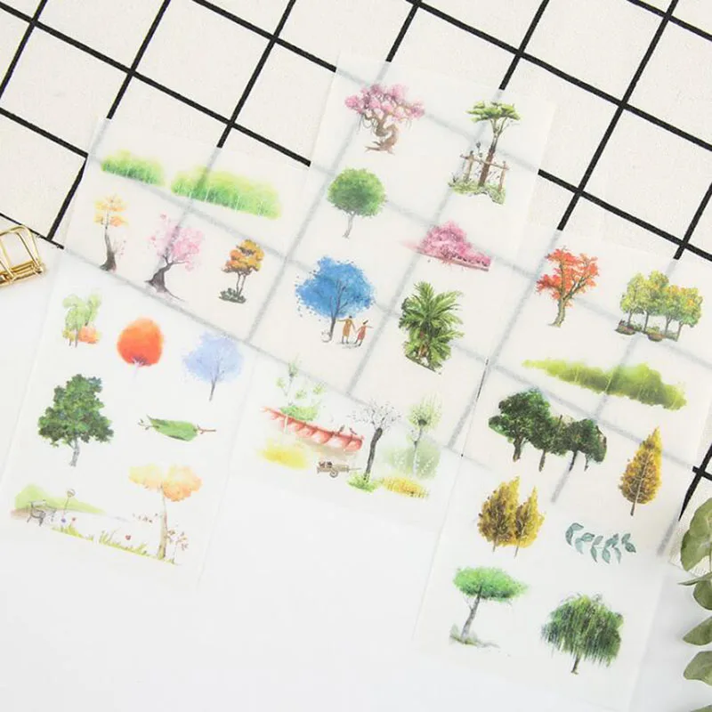 

6pc/package Meet Spring Creative Life Green Sticker Student Stationery Diy Sticker Clip Art Diary Decoration Sticker Album Set