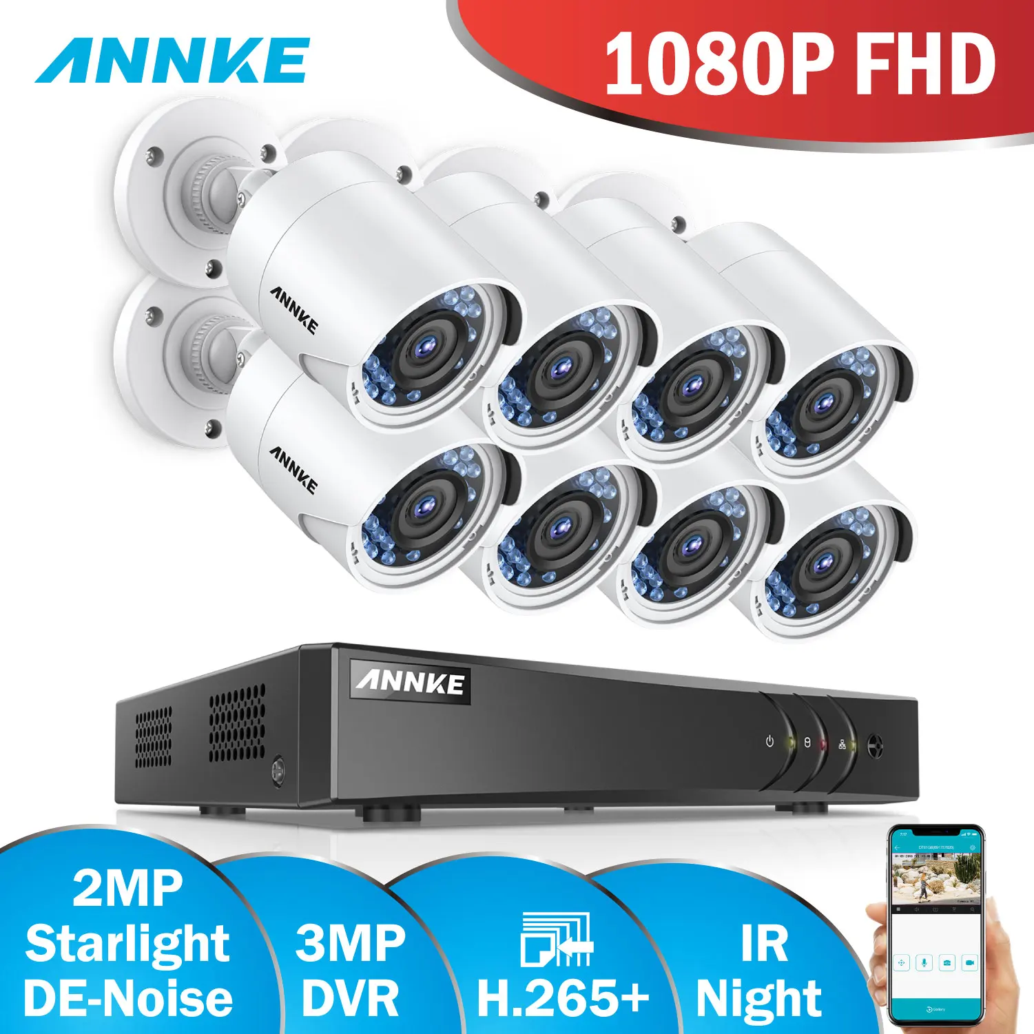 ANNKE 2MP видео система безопасности 3MP 8CH HD TVI CVI AHD IP 5в1 DVR 8 шт. 1080P Смарт ИК День Ночь