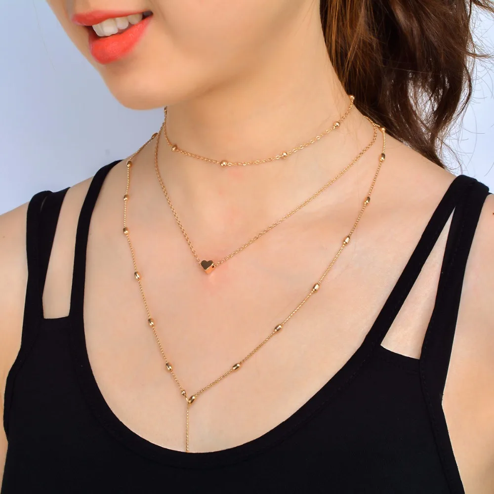 

Fashion Double Horn Pendant Heart Necklace Gold Necklace for Women Phase Heart Necklace Drop Shipping Party Jewelry