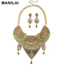 Mujeres Sistemas de La Joyería de La Vendimia de Bohemia de la Flor Diseño Collar de diamantes de Imitación Grandes Gargantillas Con Pendiente Declaración Joyería Conjunto 2016 CE3813