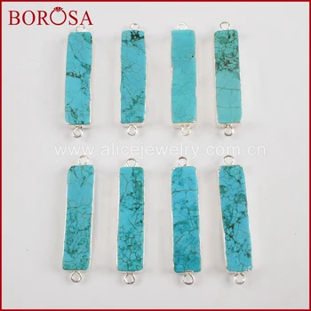 

BOROSA 10pcs Rectangle Howlite Stone Connector for Bracelet,Silver Color Natural Blue Stone Connector Pendant for Neckalce S0455