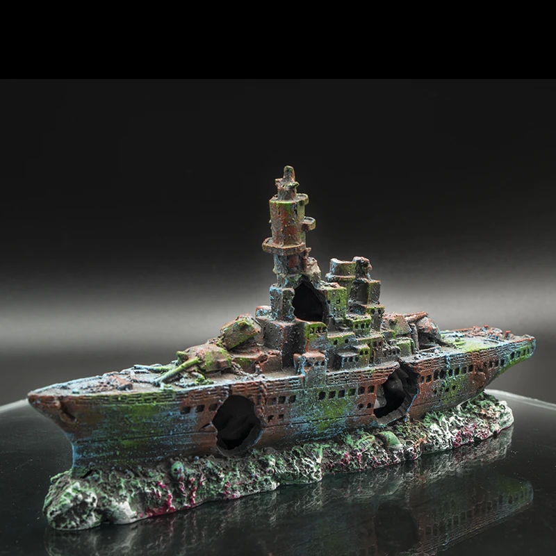 Aquarium Destroyer Navy War Boat Ship Wreck Fish Tank Cave Decoration Ornament