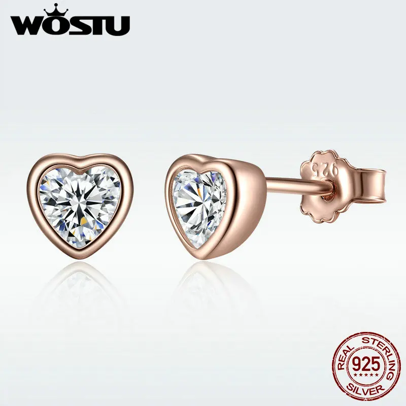 Настоящие Настоящее серебро 925 пробы и золотые серьги-гвоздики в форме сердца для женщин, оригинальные ювелирные изделия, подарок