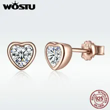Настоящие Настоящее серебро 925 пробы и золотые серьги-гвоздики в форме сердца для женщин, оригинальные ювелирные изделия, подарок