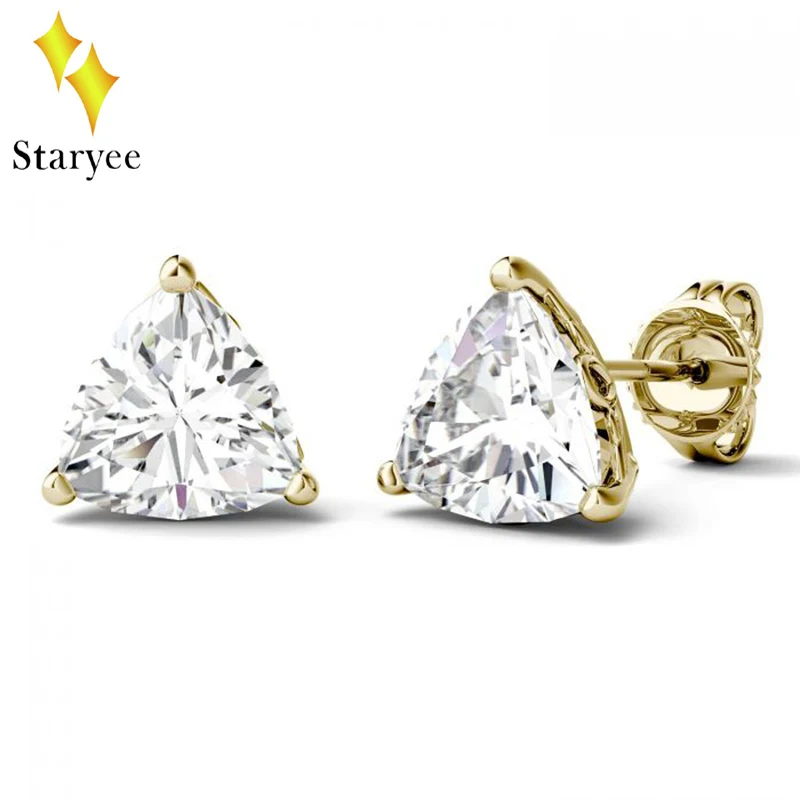 

High Quality Brand Design Trillion Cut 1CT VVS DEF 18k Solid Yellow Gold Stud Earring For Wedding Engagement Gift Fine Jewellery