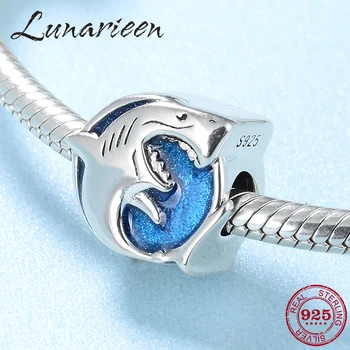 

New 925 Sterling Silver Blue beautiful Deep sea shark Charms beads Fit Original Pandora Charm Bracelet Jewelry making 2019