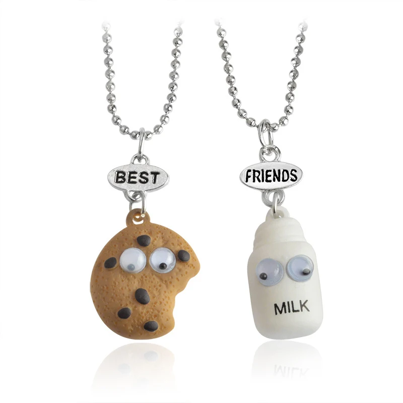 QIHE-ensemble de bijoux pour biscuits et lait, 2 pièces, pendentif meilleurs bourgeons, chaîne en perles, collier meilleur ami BFF, Mini bijoux en Miniature