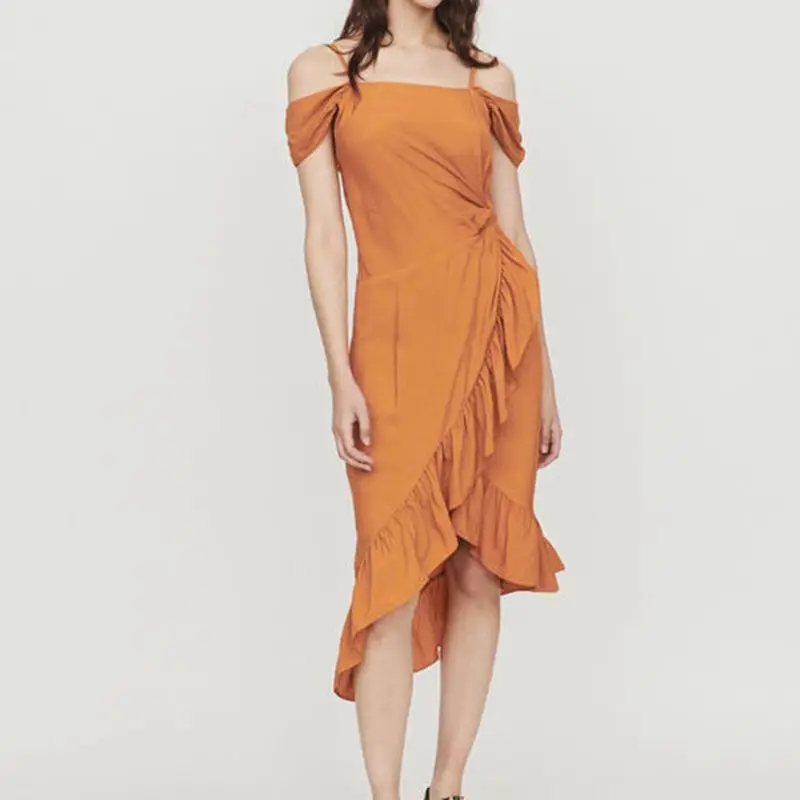 

Sexy Spaghetti Strap Dress Designer Ladies Elegant Ruffle Party Dresses 2019
