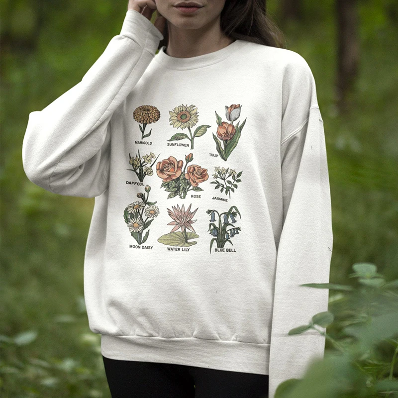 

Save The Bees Women Sweatshirt Floral Graphic Causal Hoodies Aesthetic Streetwear Crewneck Pullover Hoody Jumpers Drop Shipping