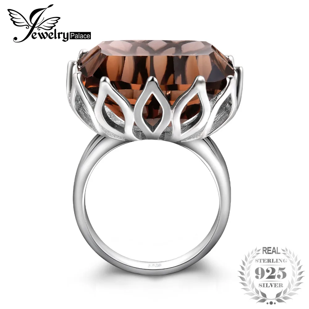 

JewelryPalace Huge Unique Concave 20ct Genuine Natural Smoky Quartzs Ring Solid 925 Sterling Silver Rings Fashion Jewelry