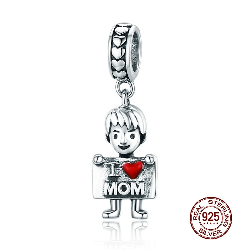 MOWIMO Стерлинговое Серебро 925 пробы подвески с надписью I Love Mom Mother бусины для мальчиков подходят к
