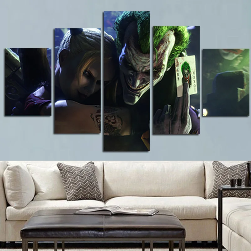 

5Panel HD Print Movie Pop Art Joker & Harley Quinn Oil Painting on Canvas Wall Art Modular Wall Picture for Living Room Cuadros