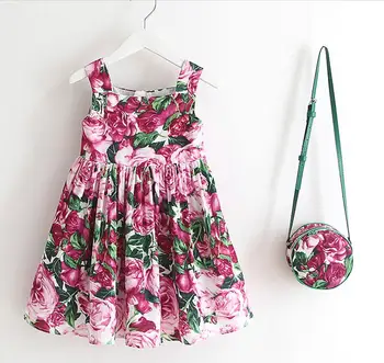 

2017 Baby Girls Summer Cotton Dazzel Vest Dresses With Purse, Princess Children Printed Dress 5 pcs/lot, Wholesala