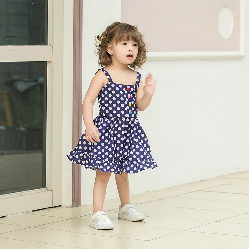 Summer Infants and Young Children Stripe Dot Harness Dress Baby Girls A-Line Girls Clothes For 70-120cm