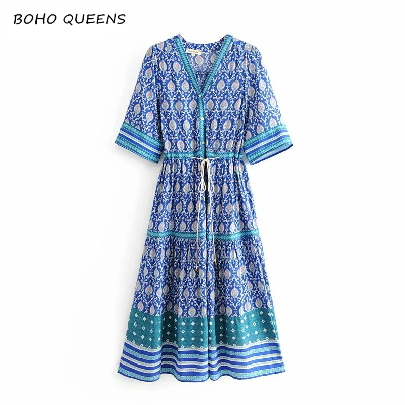 

Boho chic women floral print short sleeve rayon Bohemian dresses Ladies V neck Tassel Summer pleated Maxi dress vestidos