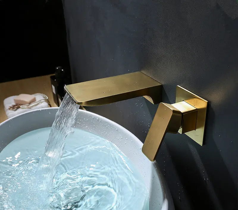 Смесители для ванной бассейна твердая латунь с одной ручкой в стене раковина смеситель кран горячей и холодной Водопад кран черный/матовый золото