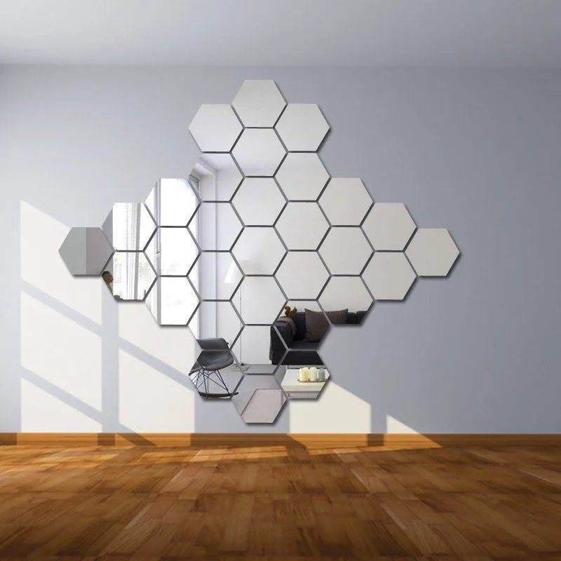 

12PCS Wall Art Mirror Sticker Decal Hexagon Mirror Bedroom Safety Geometry Mirrored Decor DIY Home bedroom living room decor