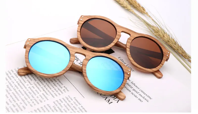 Vintage Women Round Wooden Sunglasses Polarized Mens Sun Glasses Brand Designer Zebra Wood