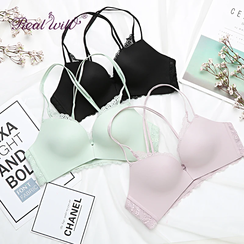 

Realwill Lace front buckle deep V Women Push Up Bra Underwear Gather For Girls sexy 2019 NEW