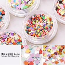 Блестящий смешанный цвет Круглый ногтей блестки хлопья Цвет красочное сердце квадратной формы украшения ногтей Мерцающий Блеск блестка 2 г/кор