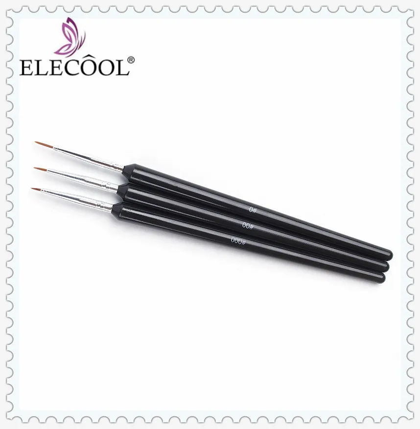 ELECOOL, 3 шт., новинка, черная ручка для рисования, УФ-гель, для ногтей, для подводки, кисть для наращивания, для лака, пластиковая ручка, инструмент для маникюра, дизайна ногтей
