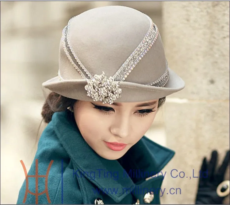 New Fashion Women Hat Winter Dress Winter Hat Wool Felt Hat Diamond