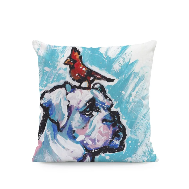 Oil Painting Dog Pillow Cushions Bull Terrier Chihuahua Dachshund Peach Skin Cover Pillows Decoration Home Sofa Seat Pillowcases