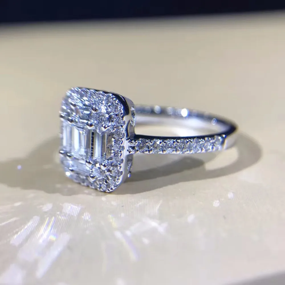 LASAMERO 0.569CTW изумруд в форме багета Дизайн 18 К БЕЛОЕ ЗОЛОТО Halo натуральный алмаз акценты обручальное кольцо