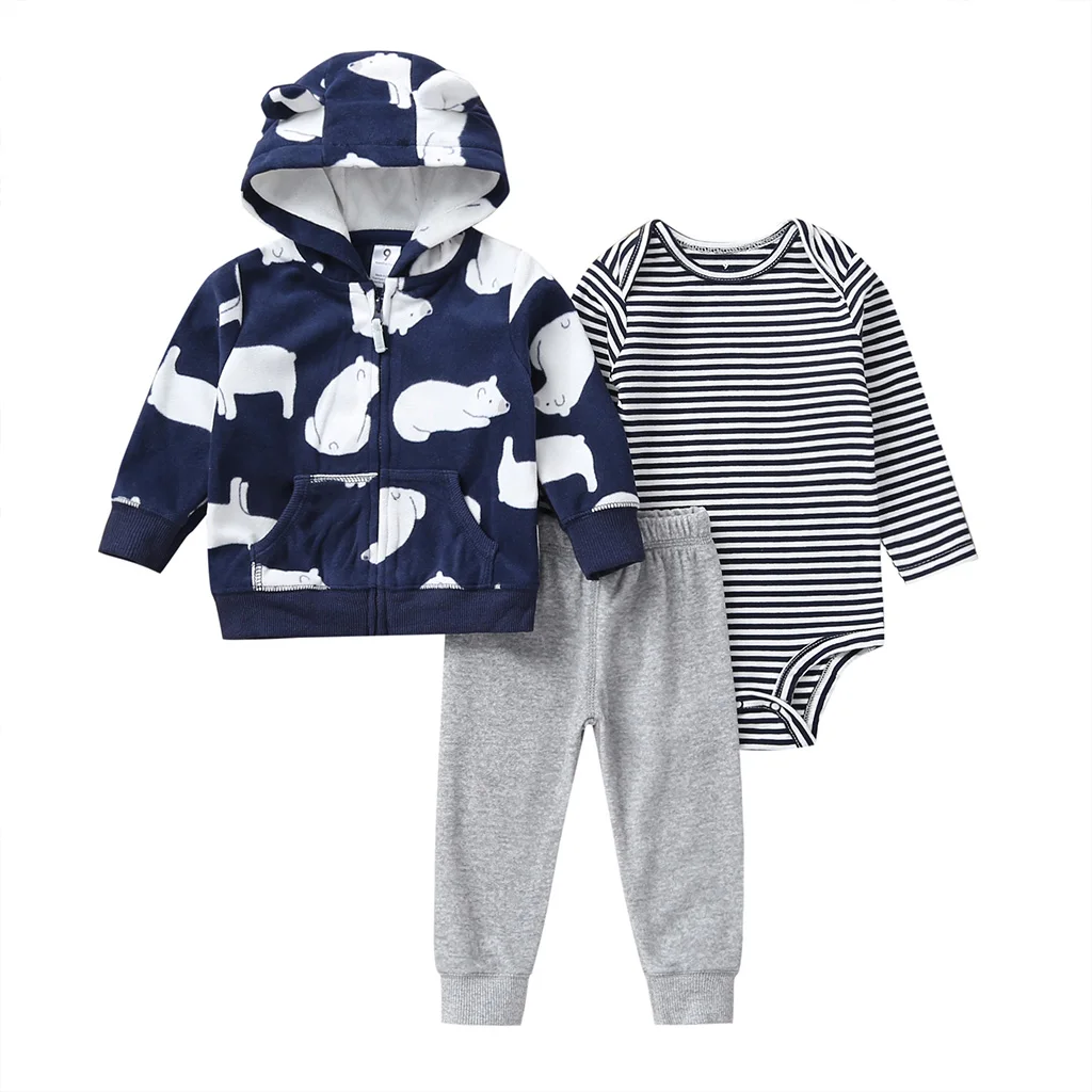 cartoon bear coat+stripe romper long sleeve+pants baby boy clothes newborn outfit infant clothing new born set autumn winter