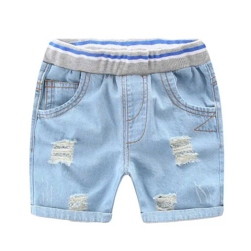Модные джинсовые шорты со средней талией для маленьких мальчиков, летние модные джинсовые шорты, однотонные детские штаны