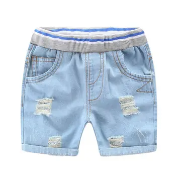 Kid Boy Fashion Mid Waist Holes Jeans Shorts Summer Fashion Denim Shorts Solid Kids Pants 4