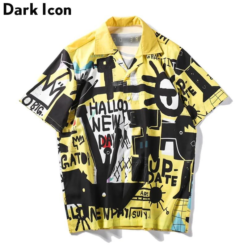 Dark Icon Graffitti ретро рубашки летняя уличная Мужская рубашка с коротким рукавом и отложным воротником винтажные рубашки для мужчин