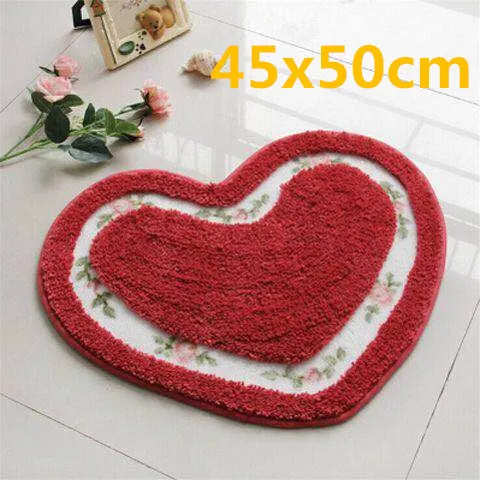 Романтический цветочный Противоскользящий коврик для ванной комнаты, супер мягкий коврик для гостиной, спальни, напольный коврик в форме сердца, прямоугольный коврик, коврик для туалета - Цвет: Heart Red 45x50cm