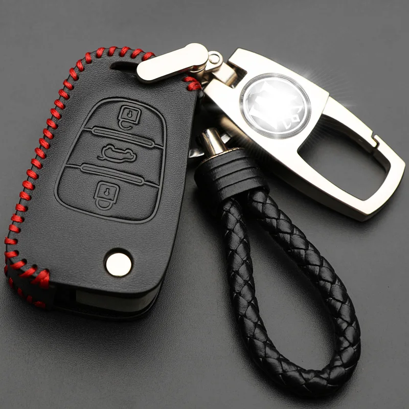 Leather Metal keychain 3 Buttons Remote Car Key Case