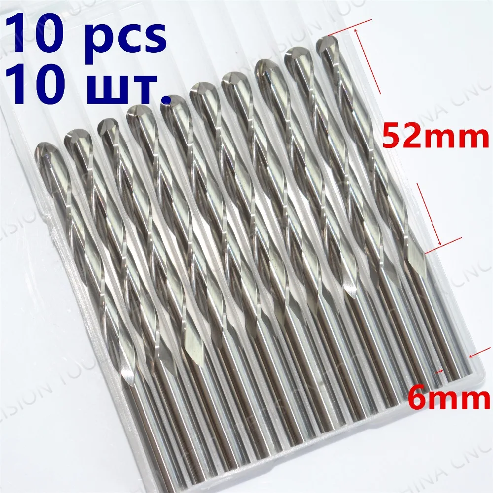

6mm*52mm-10PCS, CNC solid carbide End Mill,tungsten steel 2 flutes ball nose router bit,wood tool,Relief Milling Cutter