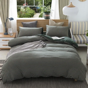 

Knitted Cotton Striped Deep Grey Duvet Cover set Twin Queen King size Ultra Soft Breathable Bedding Set Bed sheet Pillow shams
