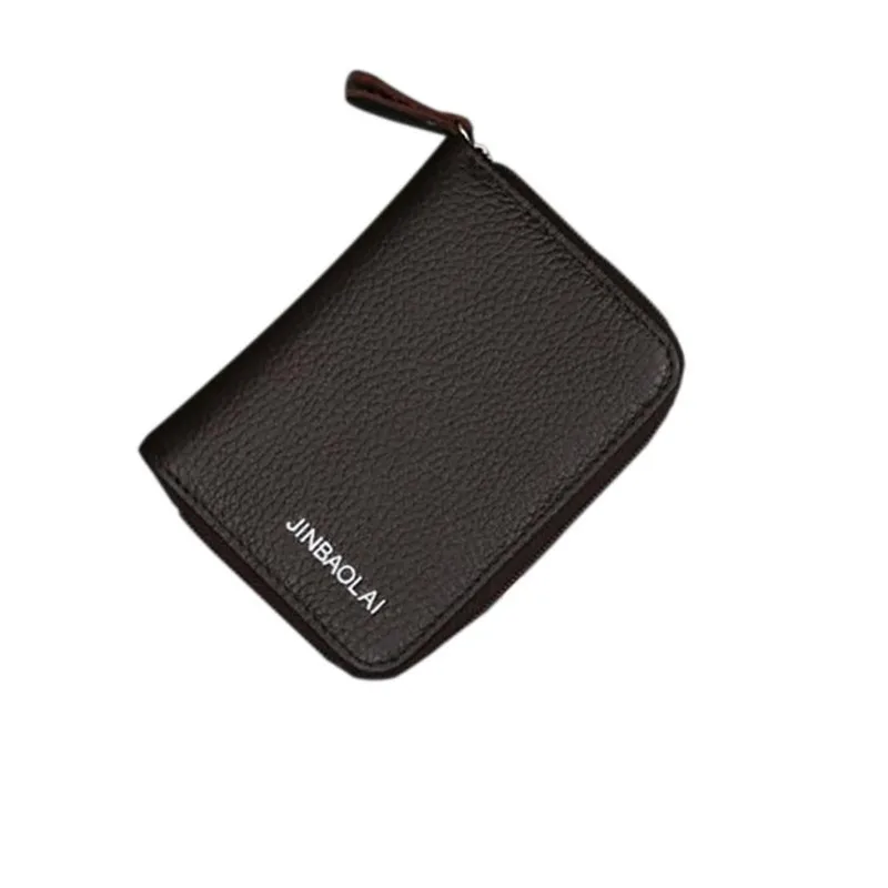

JINBAOLAI Zipper Wallets Men Women Brown Leather Credit/ID Card Holder Purse Mini small wallet monederos billetera hombre 228#