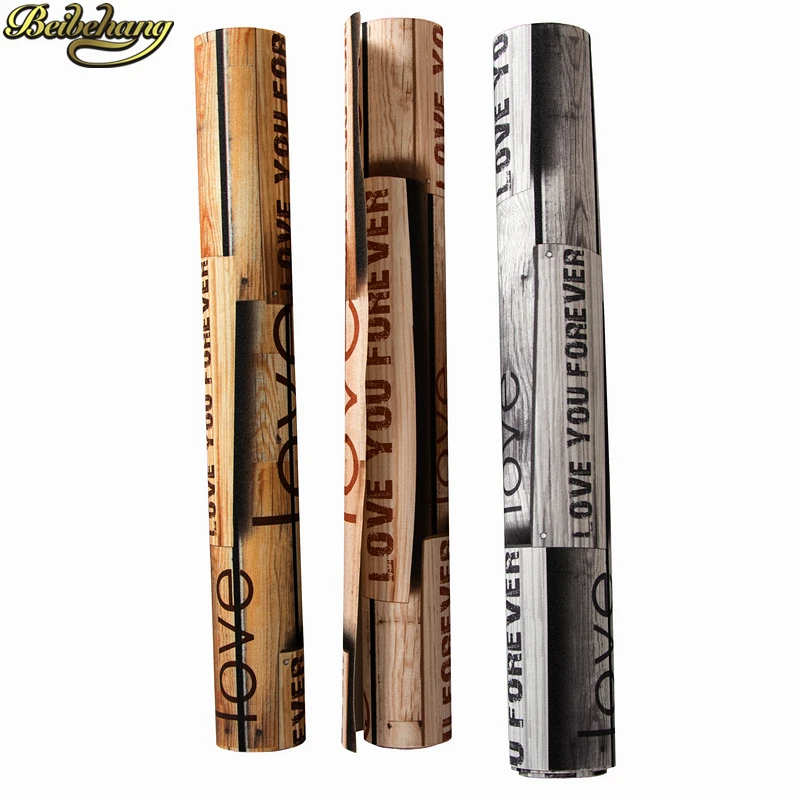 beibehang Luxury Retro Wood Stripe PVC Wallpaper Modern Living Room Waterproof letter wallpaper for walls 3 d wall paper rolls