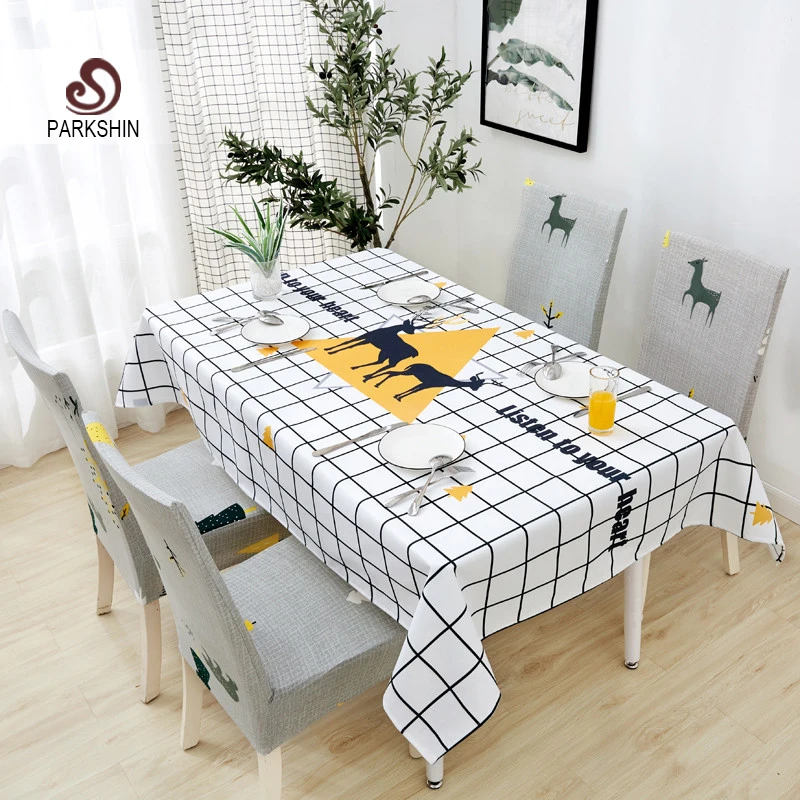 

Parkshin Modern Cartoon Deer Tablecloth Home Kitchen Rectangle Decorative Table Cloths Party Banquet Dining Table Cover 4 Size