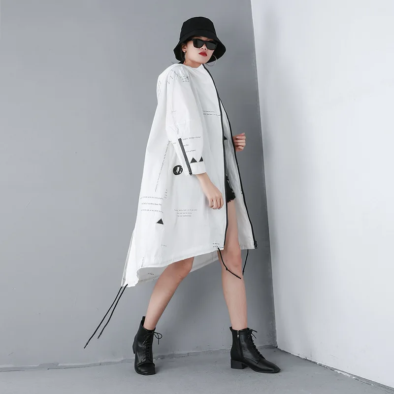 2019 Surdimensionné Printemps Imprimer Bf coat Hoode Outwear Lt567s50 Femmes Manteau Mince Winderbreaker Japonais Nouveau Trench Lettre À Capuche qIxXt