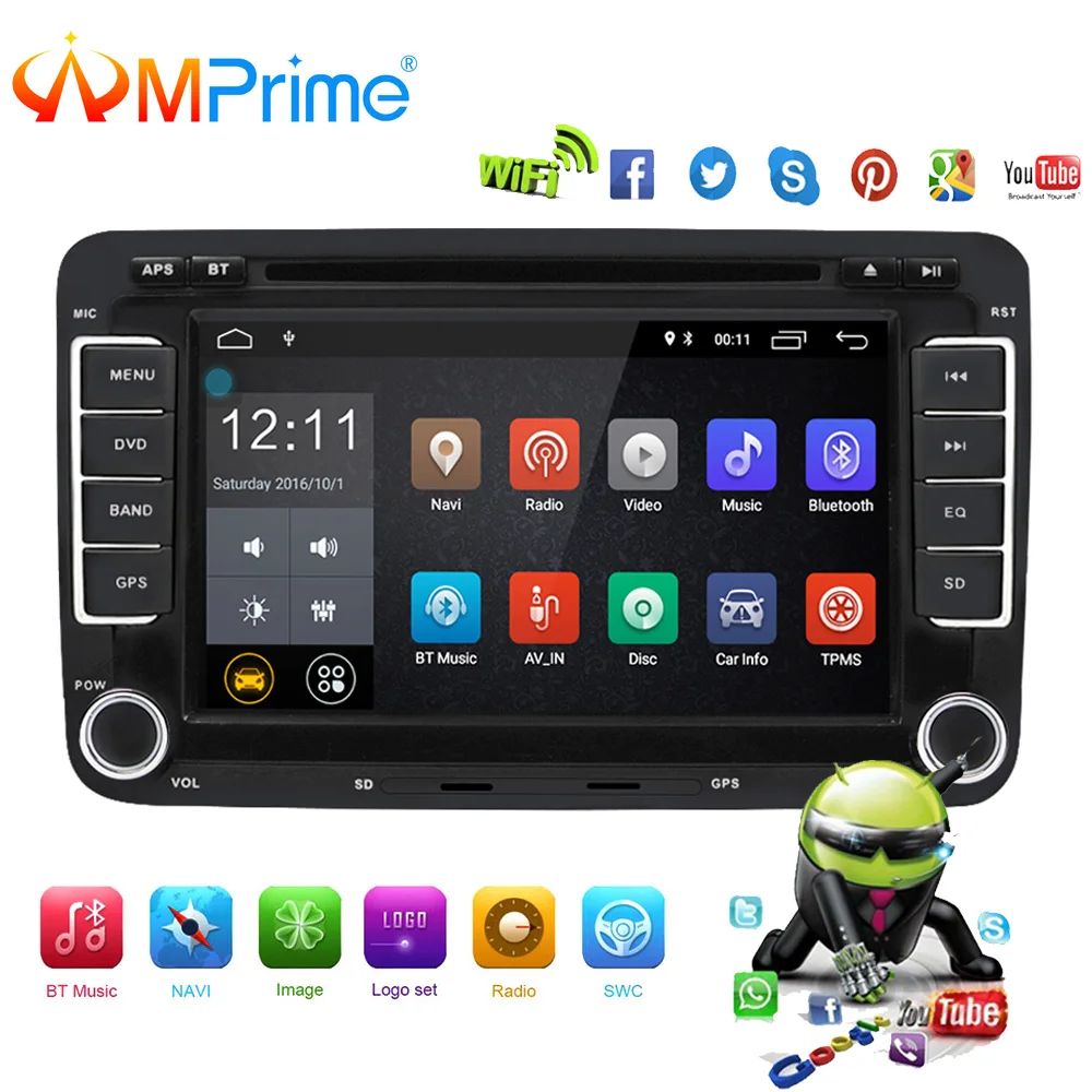 AMPrime Car DVD Multimedia player Android GPS Autoradio 2 Din USB For Volkswagen/VW/ Passat/POLO/GOLF/Skoda/Seat/Leon Radio Wifi