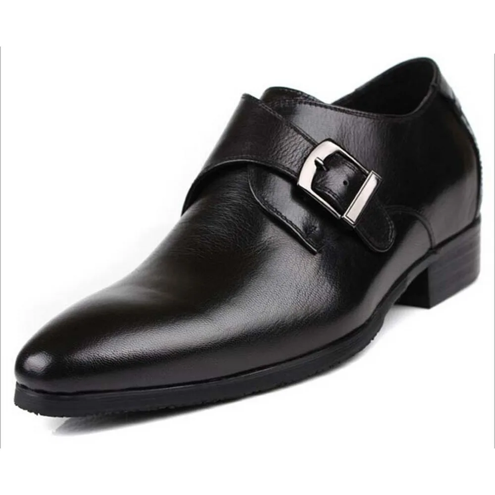 

Invisible Heightening Shoes Genuine Leather Elevated Monk Strap(Buckles)Formal Business Wedding Shoes-2.36 Inches Taller