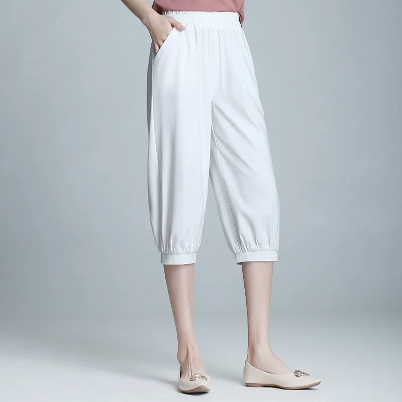 

2019 Summer Women's Casual Pants Capris Fashion Cotton Linen Calf-Length Pants Elastic Waist Harem Pants Trousers Plus Size 4XL
