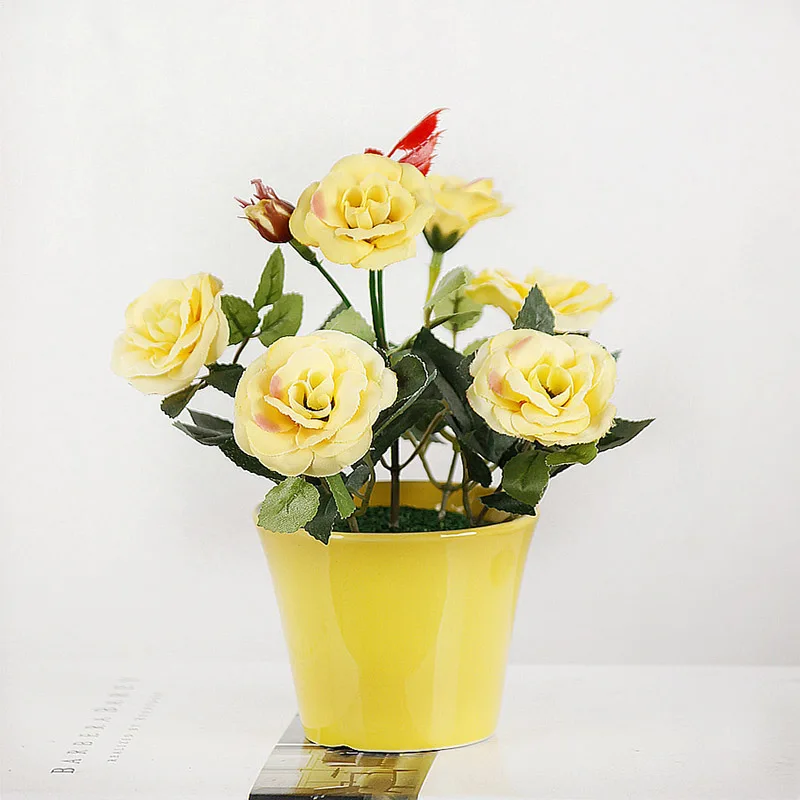 1 шт. искусственные цветы бонсай Розы Шелковый цветочный горшок для комнатных растений для дома Свадебные Декоративные 4 цвета