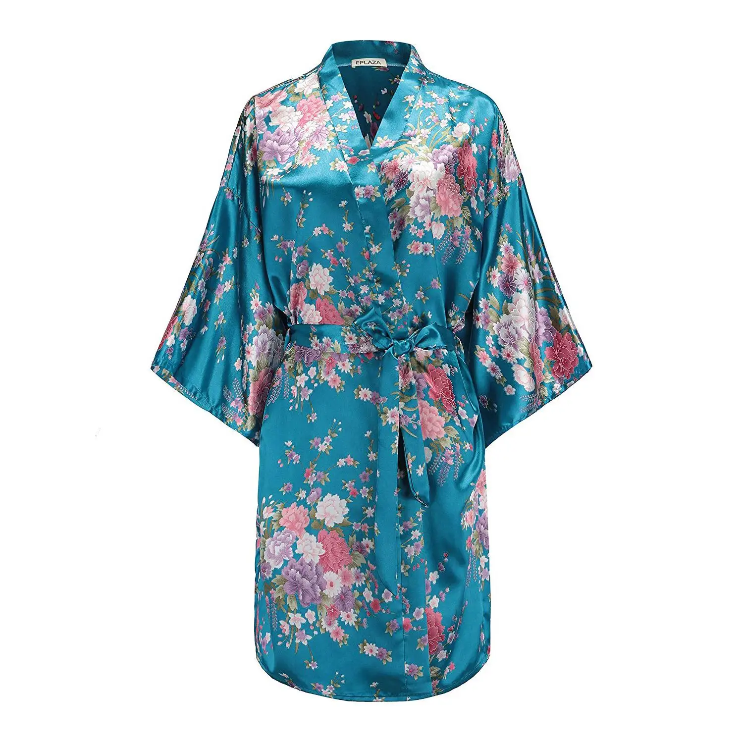 Изящный, темно-синий, платье подружки невесты, свадебные платья, одежда для сна, кимоно, домашнее платье с принтом из сатина с украшениями в виде цветов женская ночная сорочка Мини Sleepgowns - Цвет: Peacock Blue