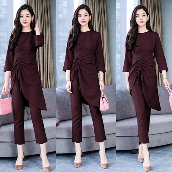 

Chic Irregular Women's Suit Two Piece Set Temperament Thin Ensemble Femme Deux Pieces Elegant Ol Year-old Female Costume