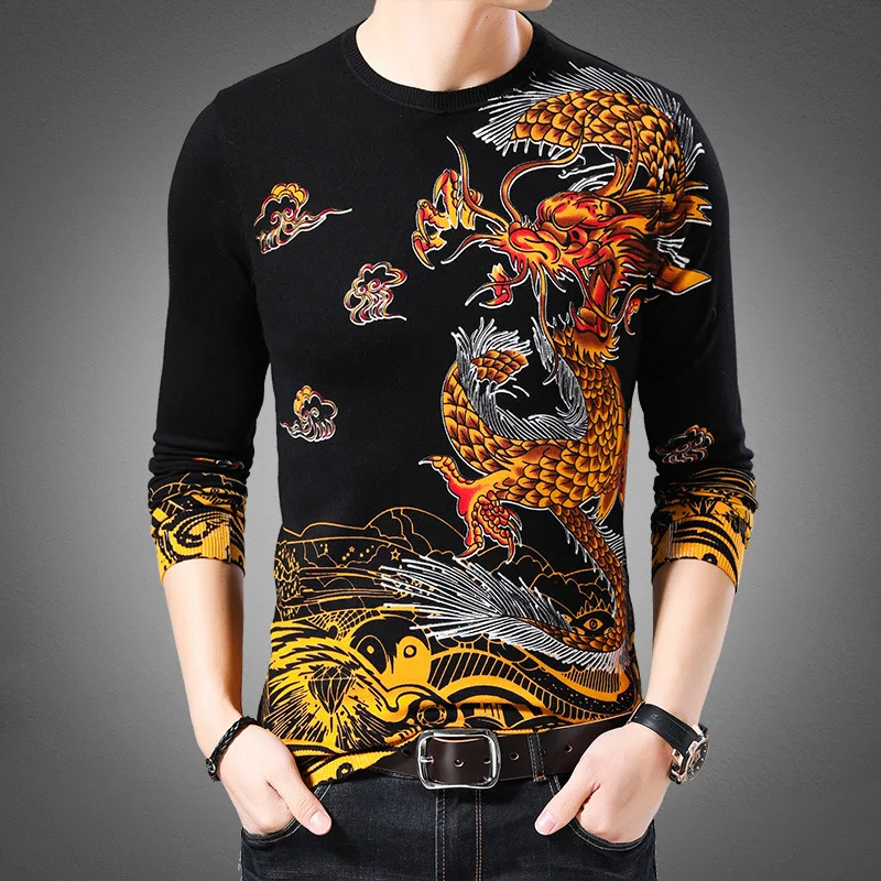 Для мужчин свитера 2019 новый подвеска дракон Для мужчин s кашемировый свитер пуловер узкий Для мужчин Вязание Одежда Мужской тянуть Homme 3XL