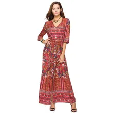 

2018 Summer Fashion Beach Hippie Boho Dresses Elegant Flower Maxi V Neck Sexy Plus Size M- 3XL Split Ankle Length Vestidos