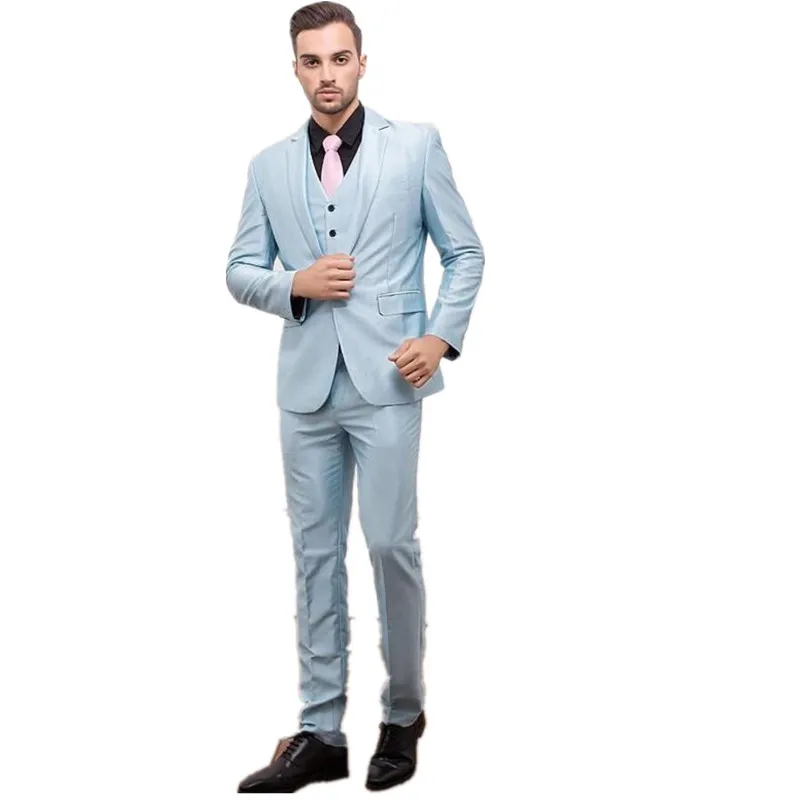 Costume font b Men s b font font b suits b font One Button Light Blue