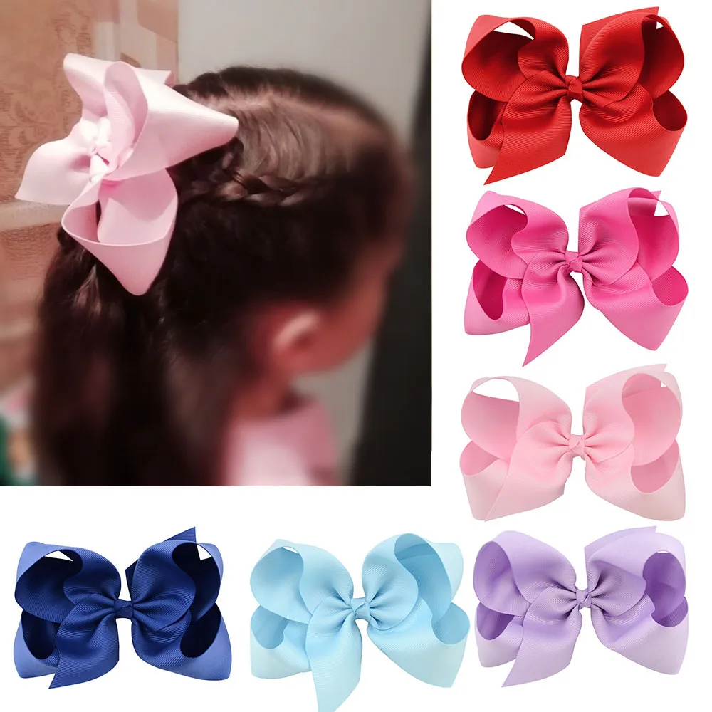 

6 Inch Big Grosgrain Ribbon Solid Hair Bows With Clips Girls Kids Hair Clips Headwear Boutique Hair Accessories